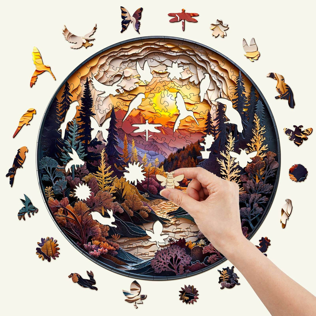 3D Sunset Forest Wooden Jigsaw Puzzle - Woodbests