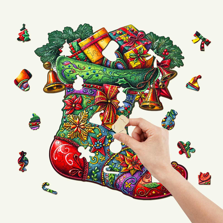 Weihnachtsstrümpfe Holzpuzzle