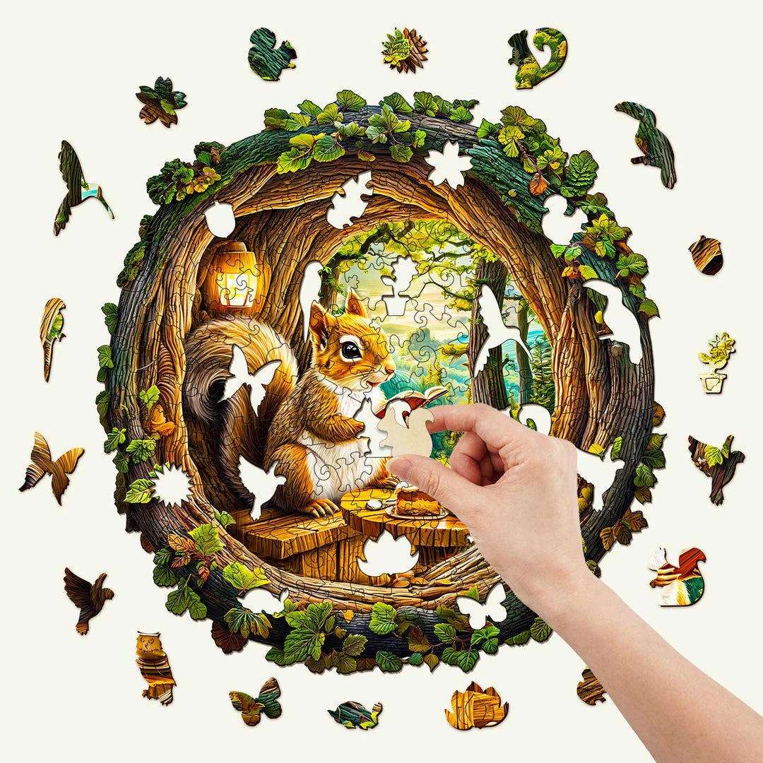 3D Squirrel in The Cave-1 Wooden Jigsaw Puzzle - By Woodbests