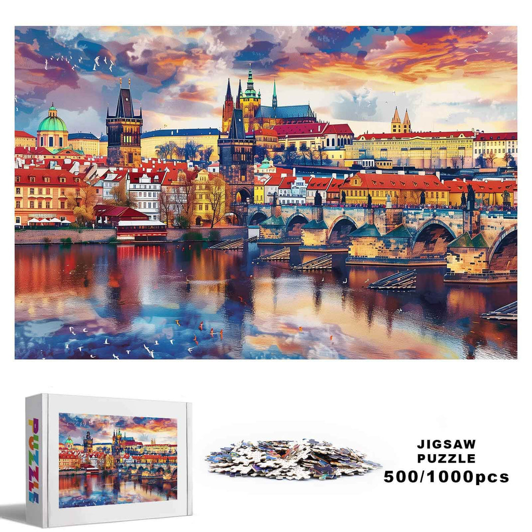 Sunset City Scenery 500 / 1000 Piece Puzzle - Woodbests