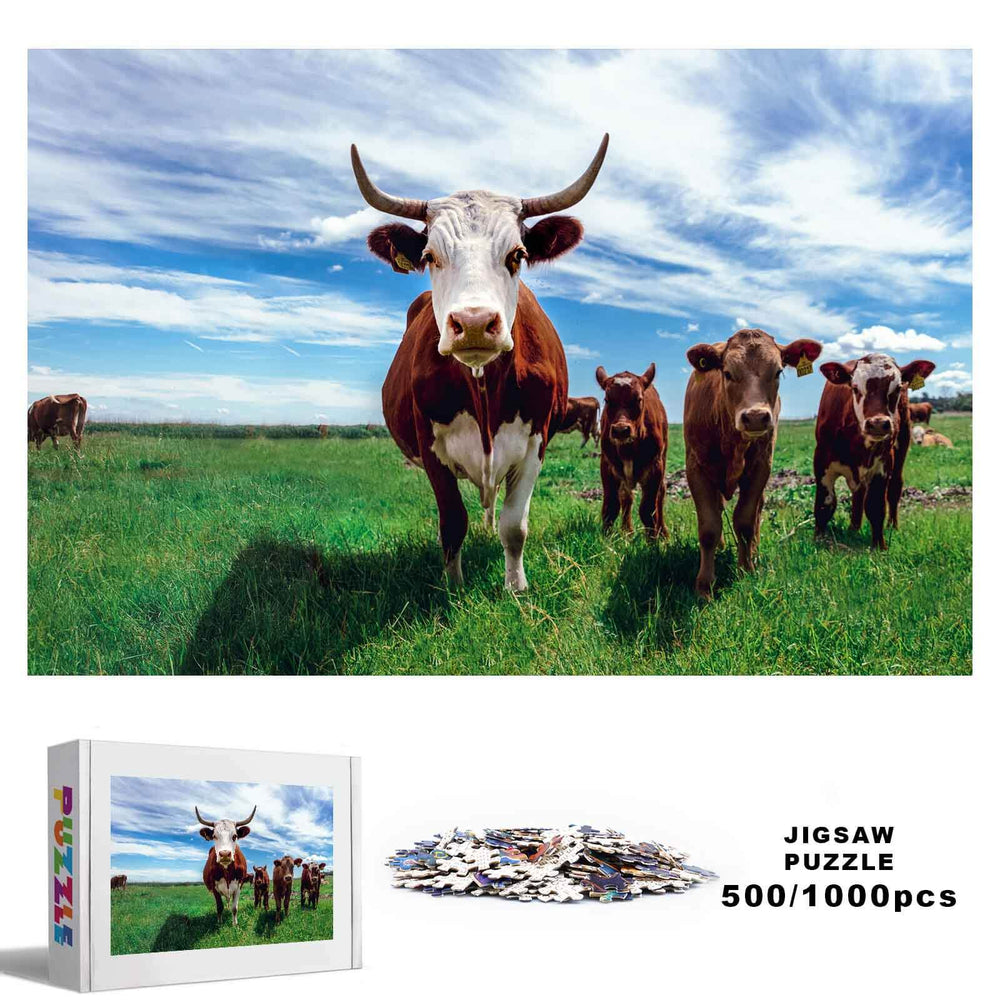 Cows on the Grassland 500 / 1000 Piece Puzzle - Woodbests