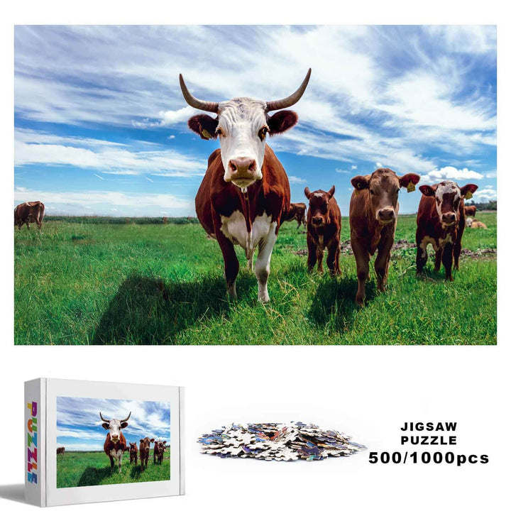 Cows on the Grassland 500 / 1000 Piece Puzzle - Woodbests