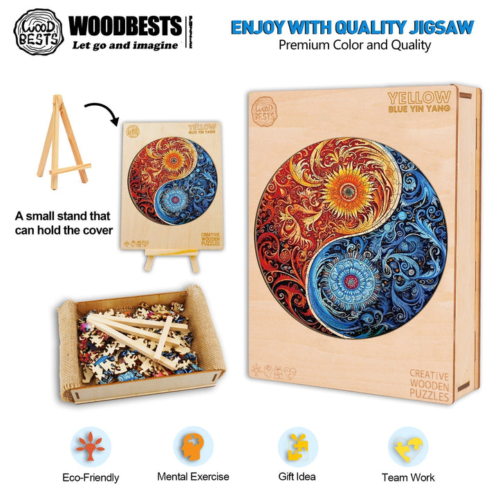 Yellow Blue Yin Yang Wooden Jigsaw Puzzle-Woodbests