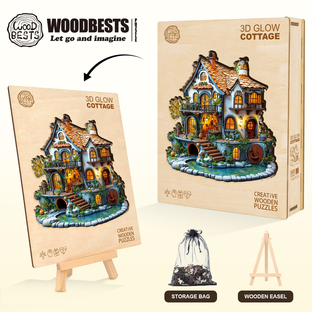 3D Glow Cottage Wooden Jigsaw Puzzle