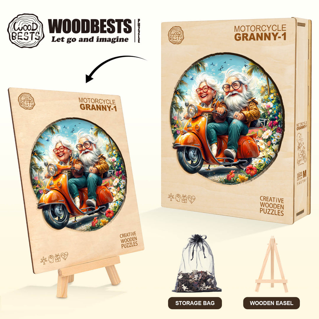 Motorcycle Granny-1 Wooden Jigsaw Puzzle