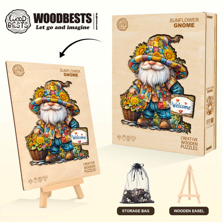 Sunflower gnome Wooden Jigsaw Puzzle