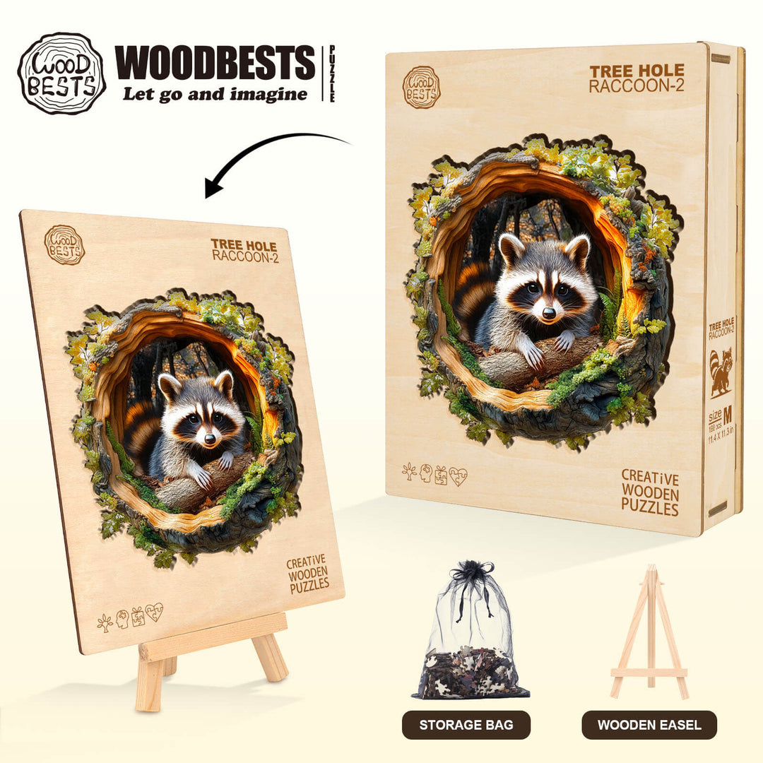 3D Baumloch Waschbär-2 Holzpuzzle