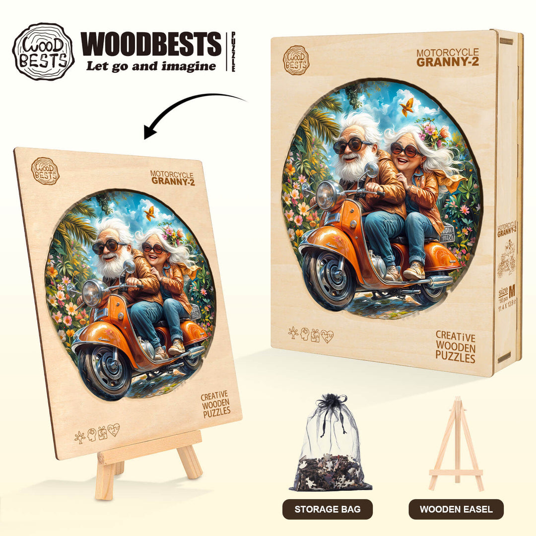 Motorcycle Granny-2 Wooden Jigsaw Puzzle