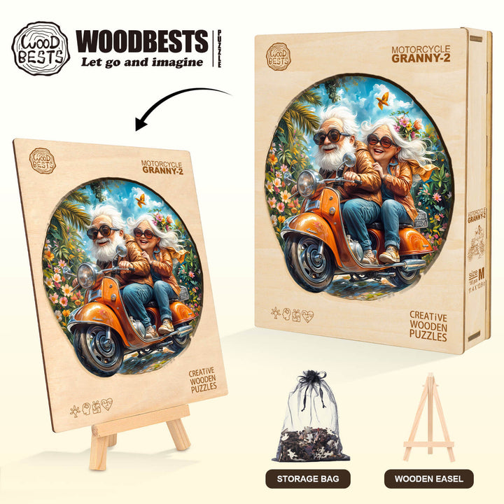 Motorcycle Granny-2 Wooden Jigsaw Puzzle