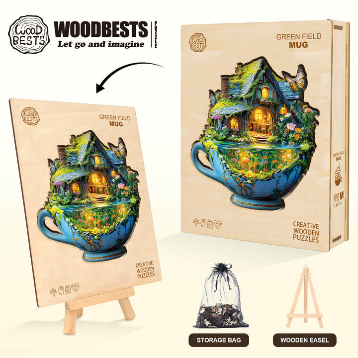 Grüne Feld-Tasse Holzpuzzle
