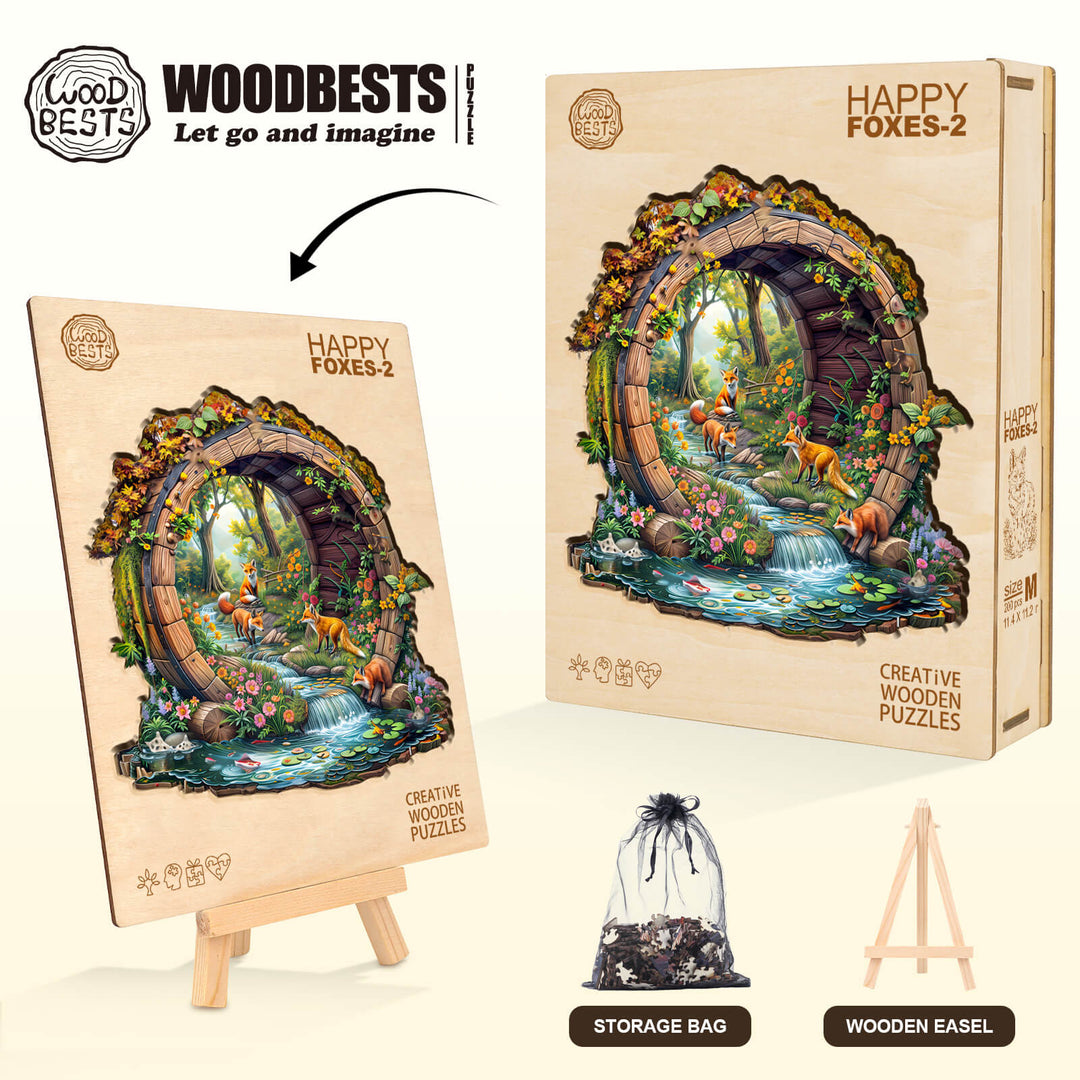 Happy foxes-2 Wooden Jigsaw Puzzle