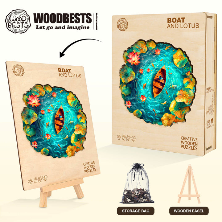 Boot und Lotos Holzpuzzle