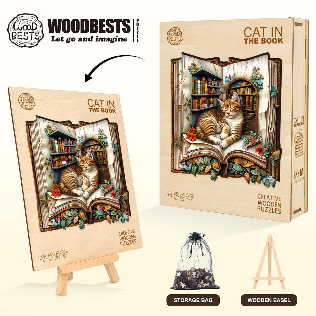 Katze im Buch Holzpuzzle