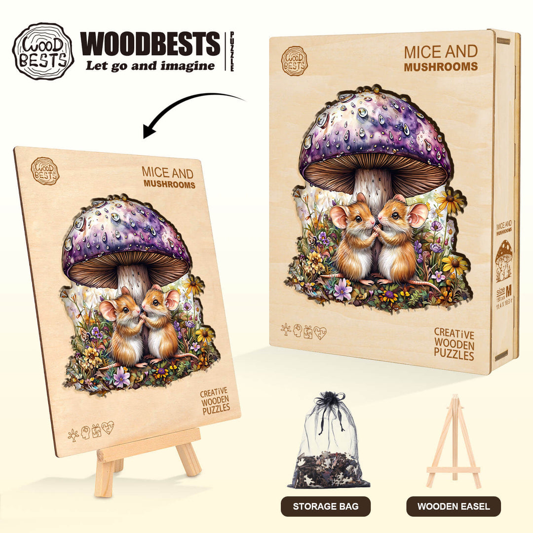 Mäuse und Pilze Holzpuzzle