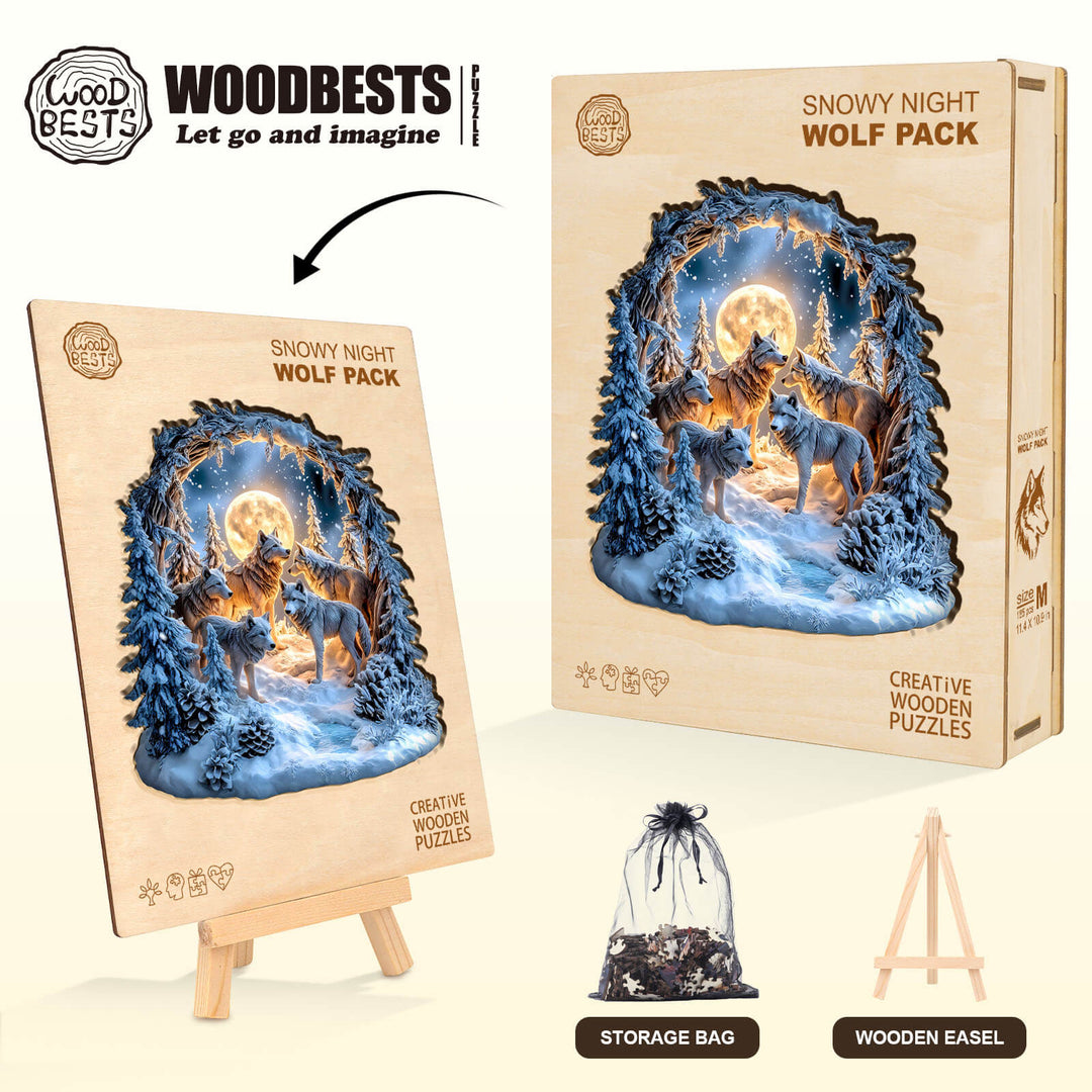 Schneenacht-Wölfe Holzpuzzle