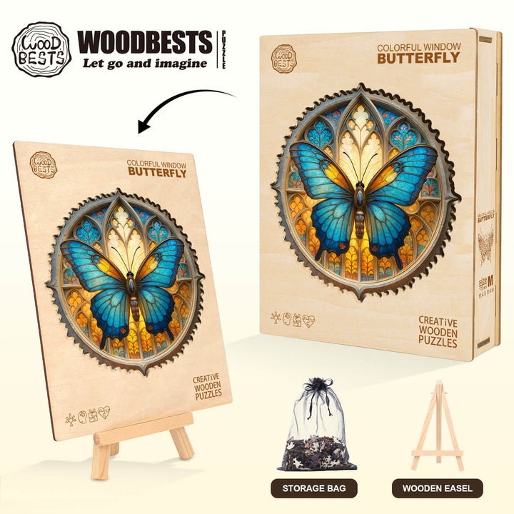 Bunter Fenster-Schmetterling Holzpuzzle