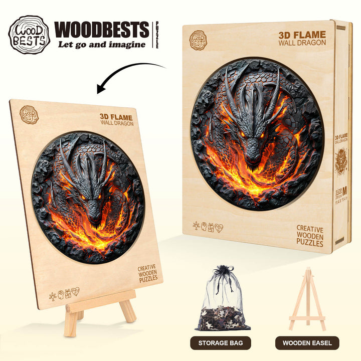 3D flame wall dragon Wooden Jigsaw Puzzle
