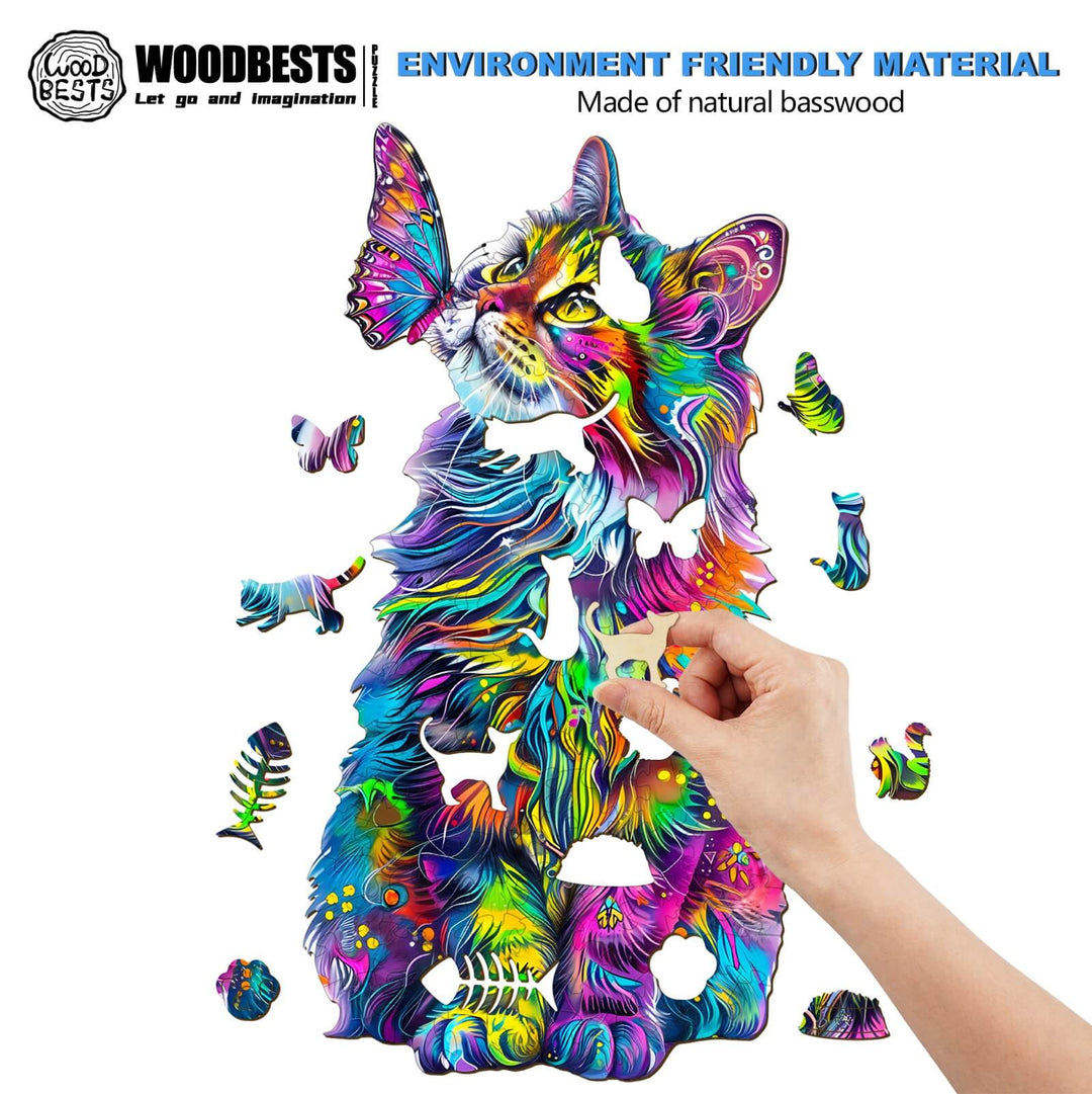 Colorful Cat Wooden Jigsaw Puzzle