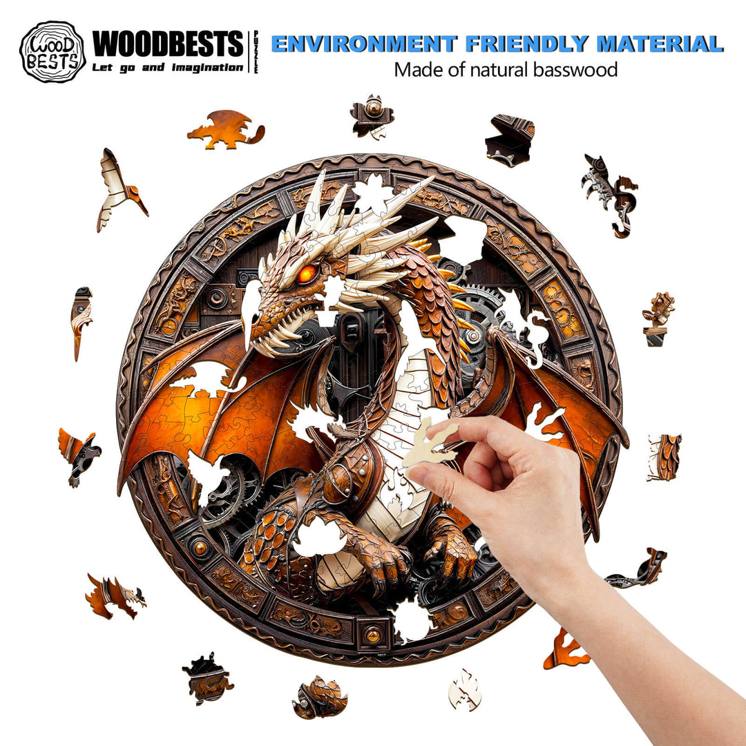 3D Mechanical Dragon-2 wooden jigsaw puzzle in natural basswood, enhancing focus and critical thinking through engaging mind games.