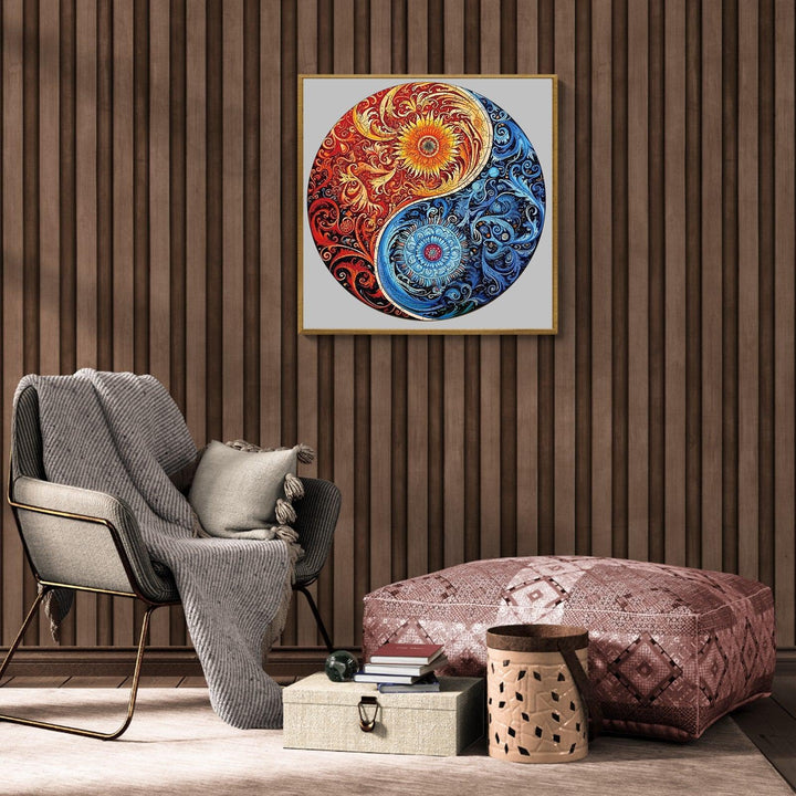 Yellow Blue Yin Yang Wooden Jigsaw Puzzle-Woodbests