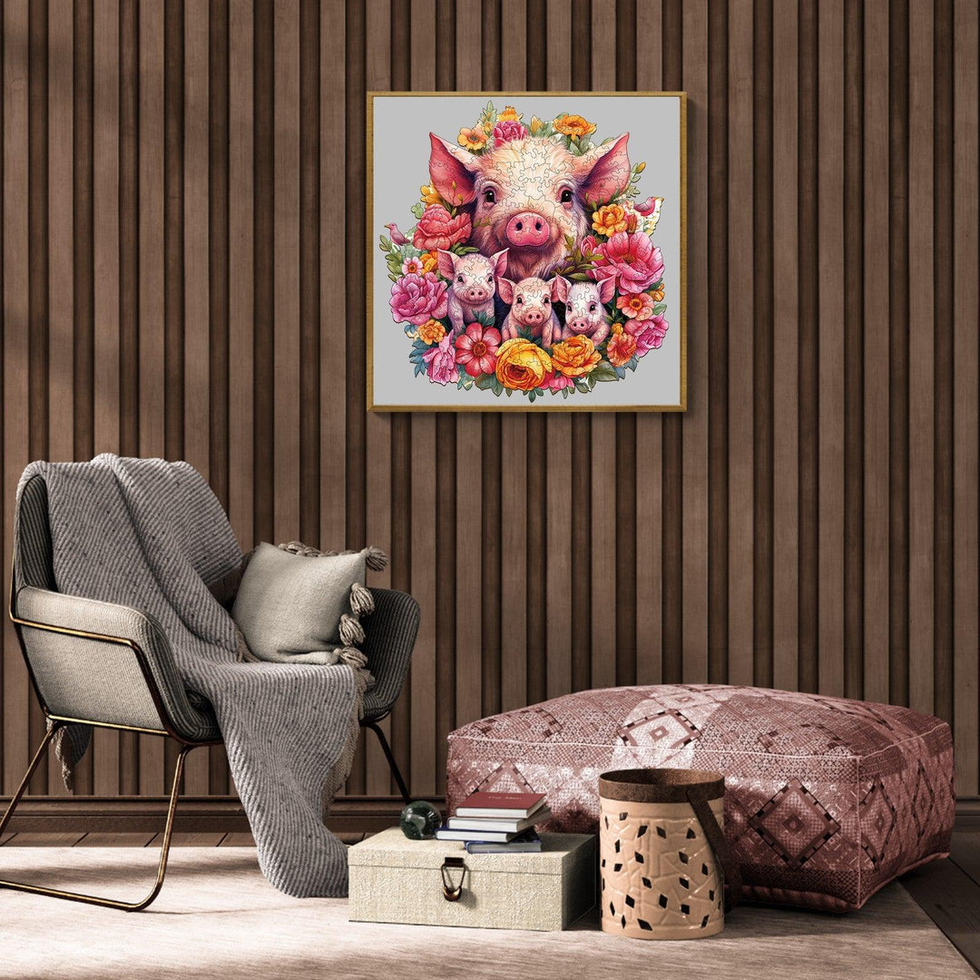 Mother Pig And Piglet-2 Wooden Jigsaw Puzzle-Woodbests