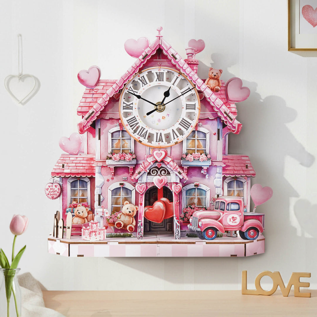 Sweetheart Cottage – 3D Holzuhr Puzzle Bastelset