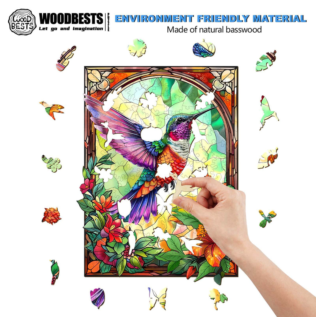Stained Glass Hummingbird-3 Wooden Jigsaw Puzzle - Woodbests