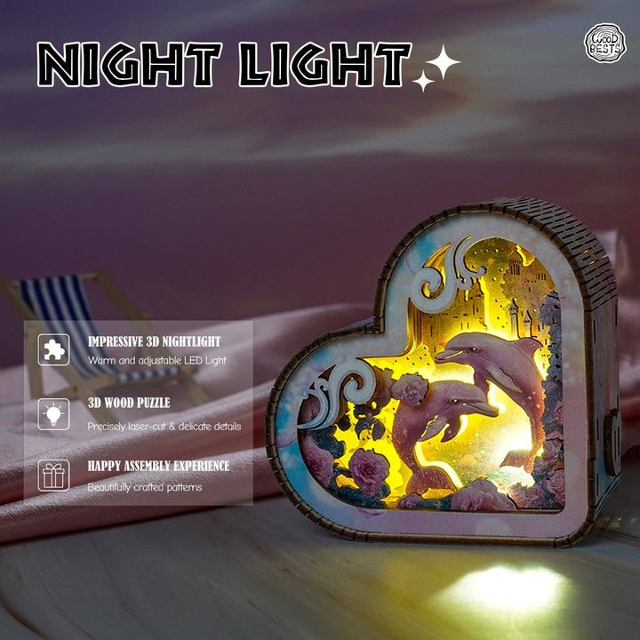 Delfine im Zaubermeer - 3D Holz Nachtlicht Bausatz