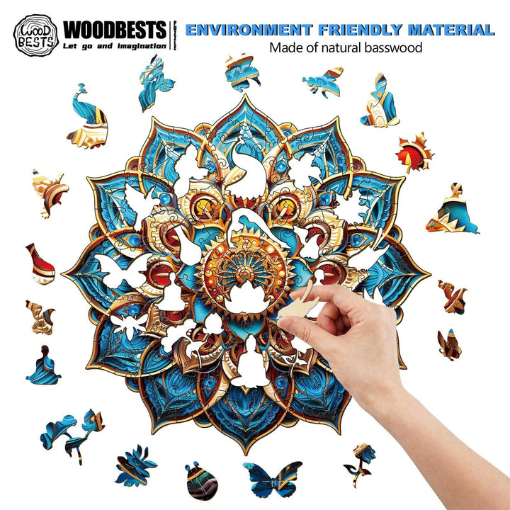 Blue Mandala Wooden Jigsaw Puzzle-Woodbests