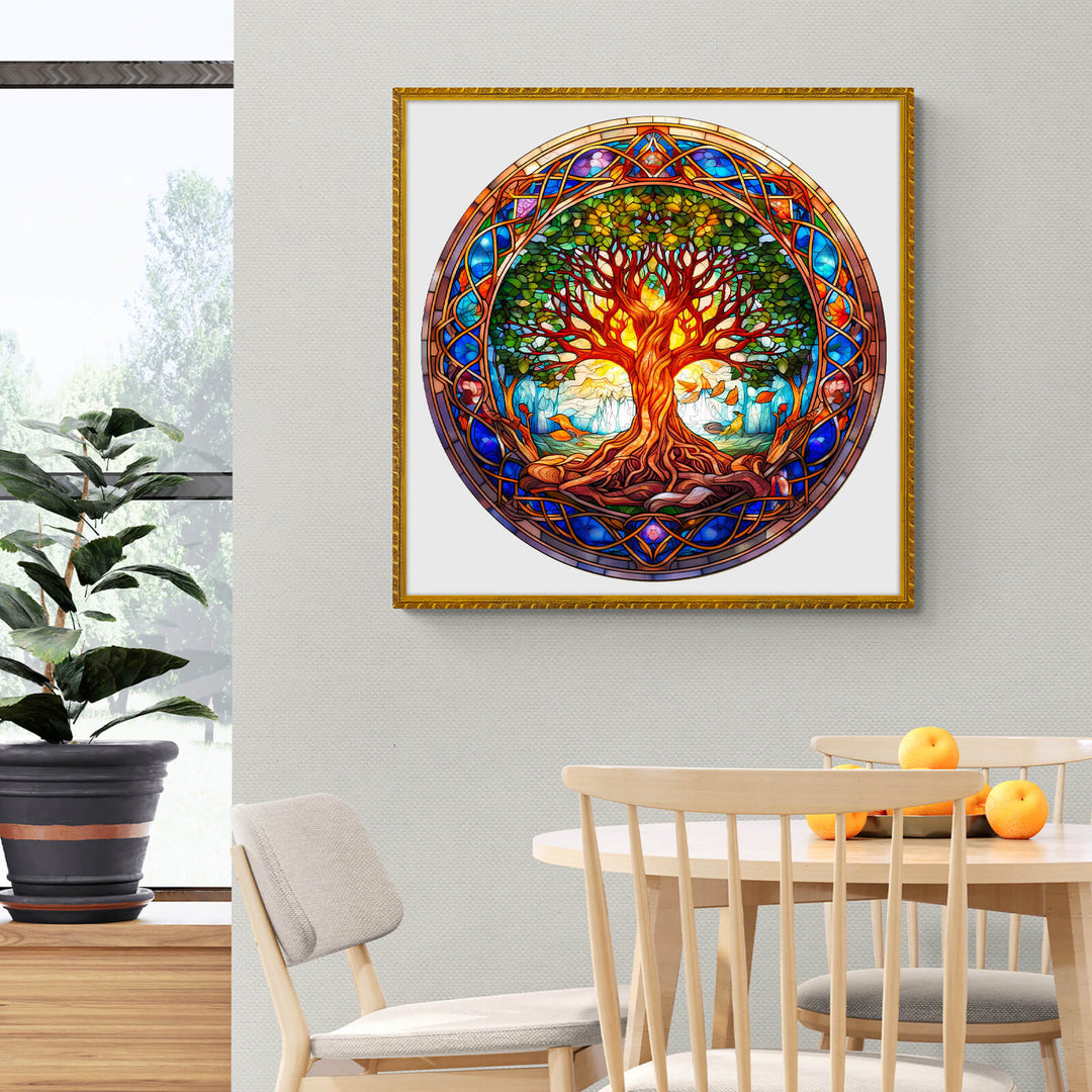 Stained Glass Tree of Life Wooden Jigsaw Puzzle