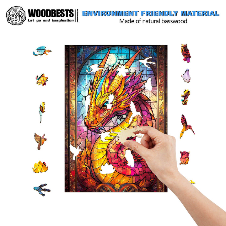Stained Glass Dragon Wooden Jigsaw Puzzle - By Woodbests