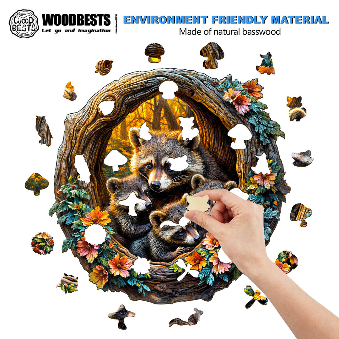 Waschbären-Familie Holzpuzzle