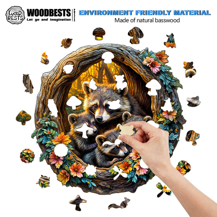Waschbären-Familie Holzpuzzle