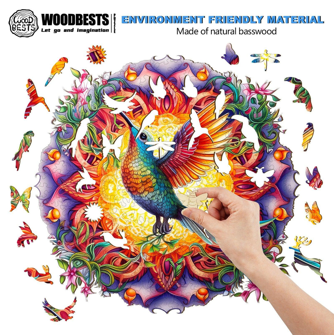 Mandala & Hummingbird 2 Wooden Jigsaw Puzzle-Woodbests