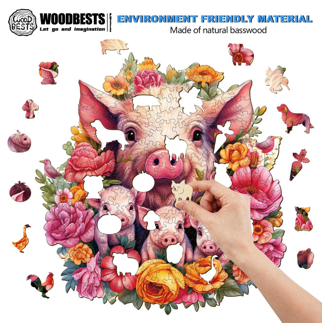 Mother Pig And Piglet-2 Wooden Jigsaw Puzzle-Woodbests