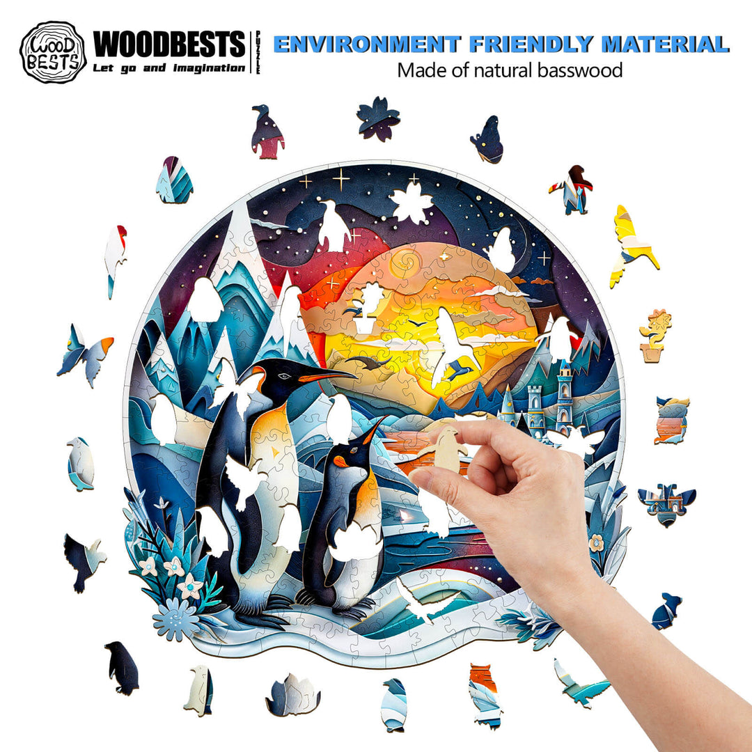 3D Pinguin-Familie Holzpuzzle