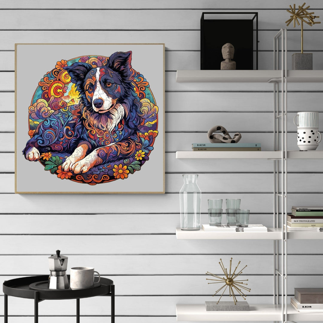 Mandala Border Collie Wooden Jigsaw Puzzle-Woodbests