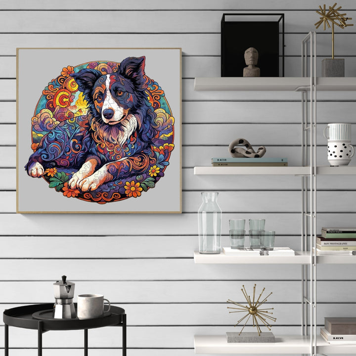 Mandala Border Collie Wooden Jigsaw Puzzle-Woodbests