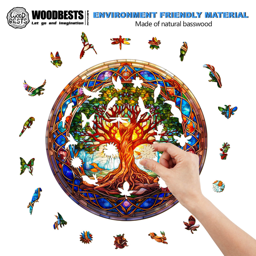 Stained Glass Tree of Life Wooden Jigsaw Puzzle