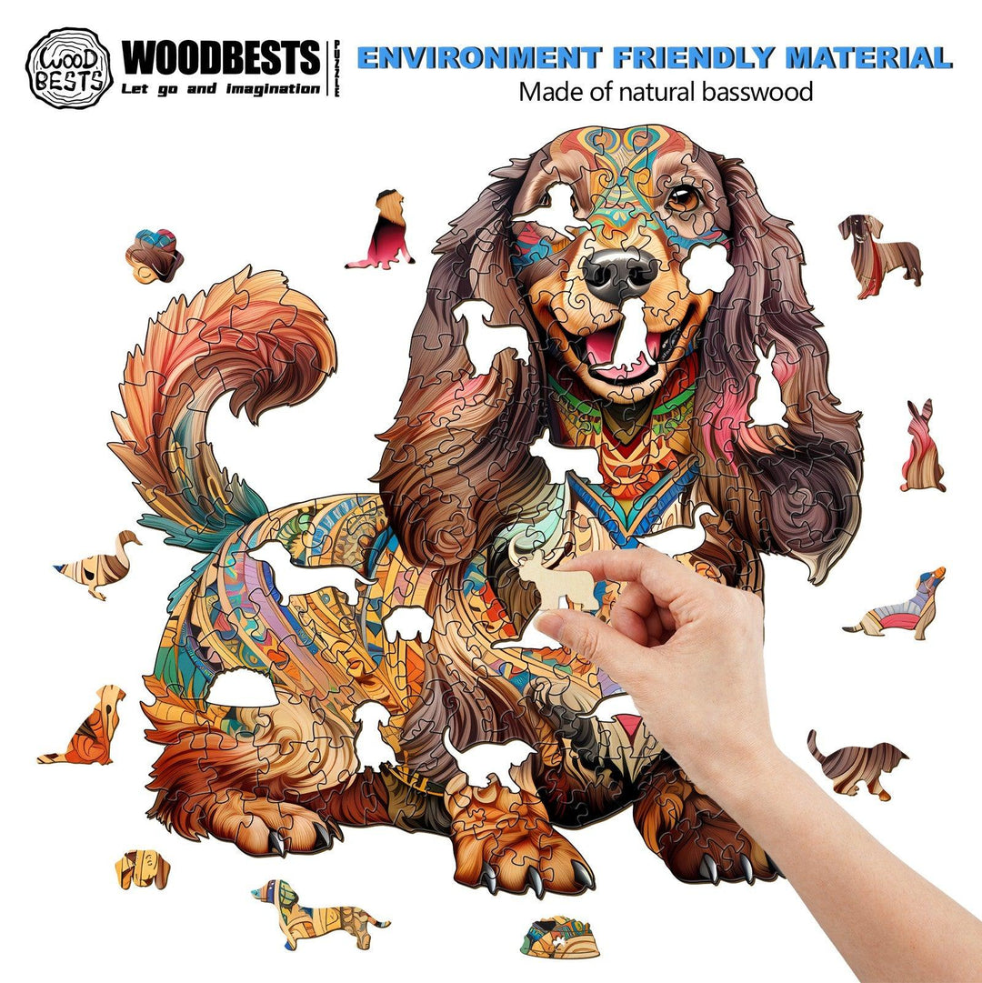 Long-haired Dachshund 1 Wooden Jigsaw Puzzle-Woodbests