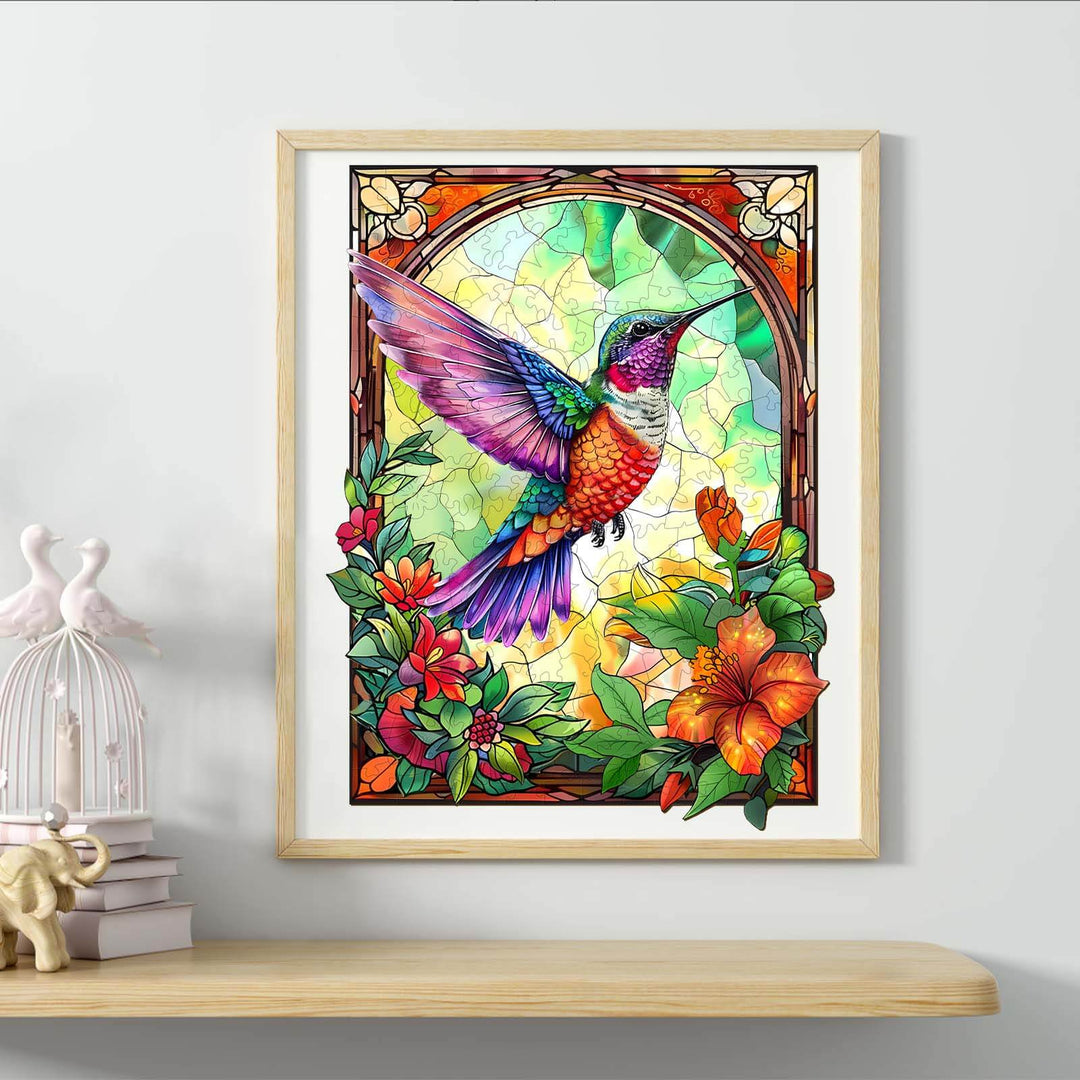 Stained Glass Hummingbird-3 Wooden Jigsaw Puzzle - Woodbests