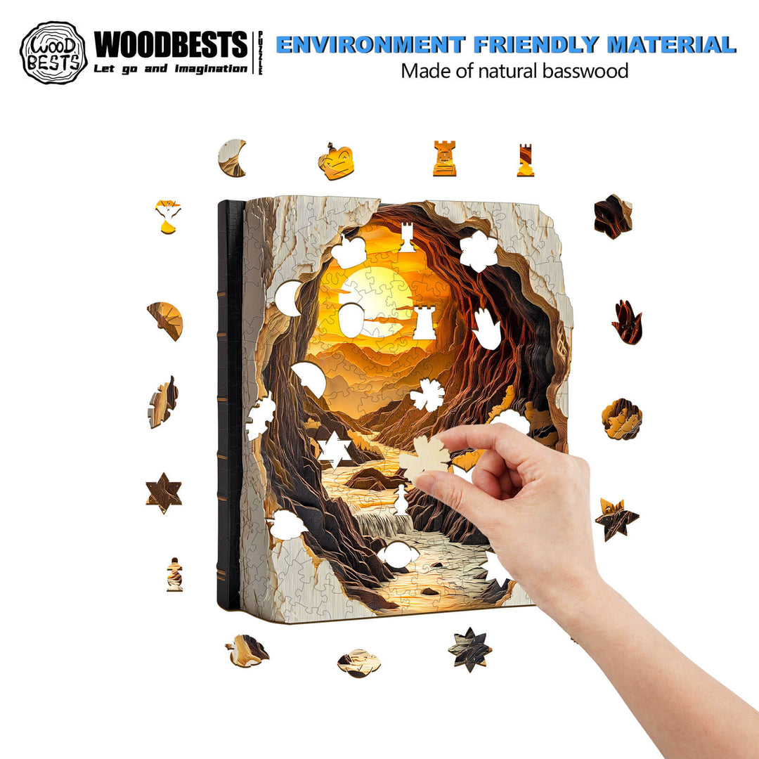 3D Sunset in a Book Wooden Jigsaw Puzzle - Woodbests
