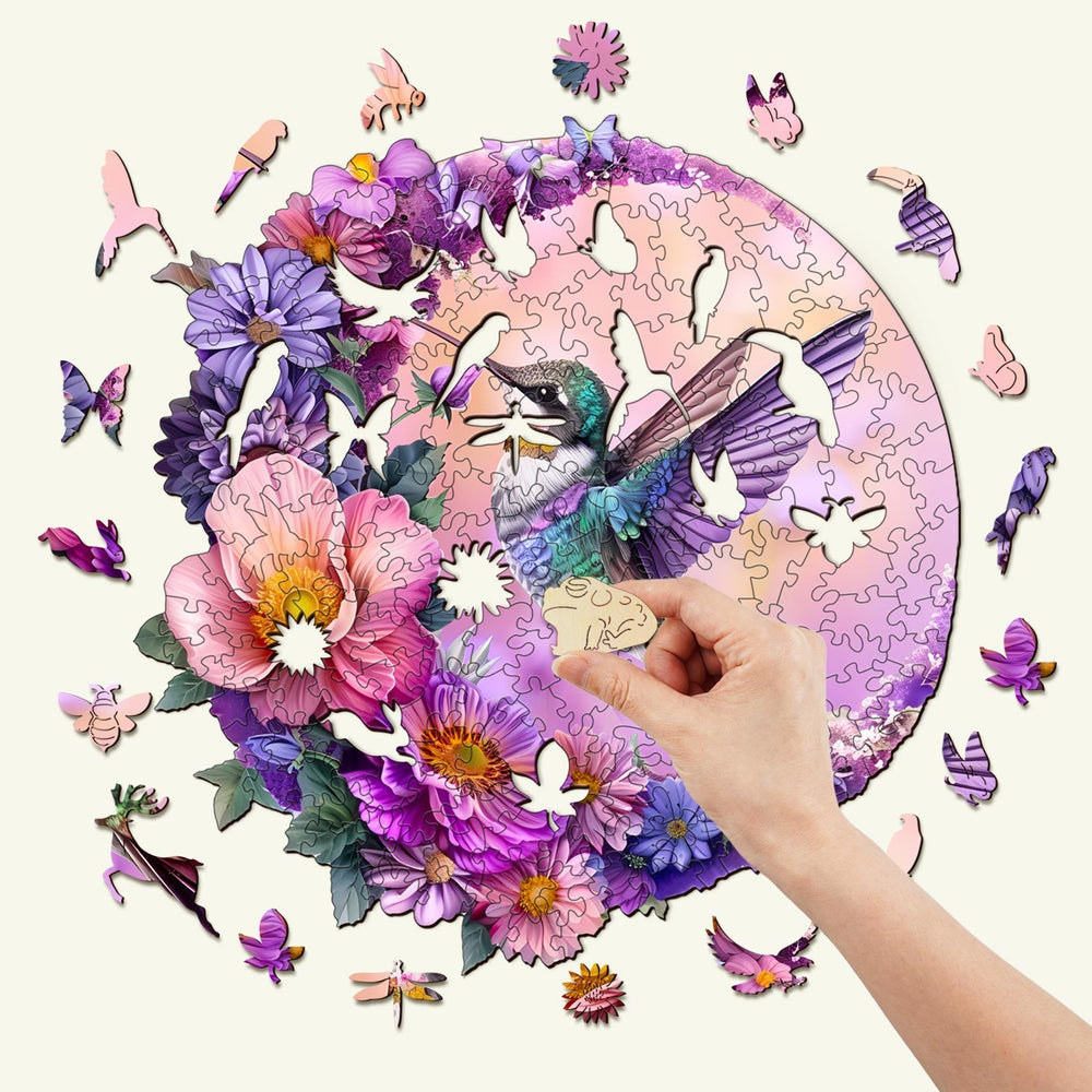 Hummingbird and Moon Wooden Jigsaw Puzzle - By Woodbests