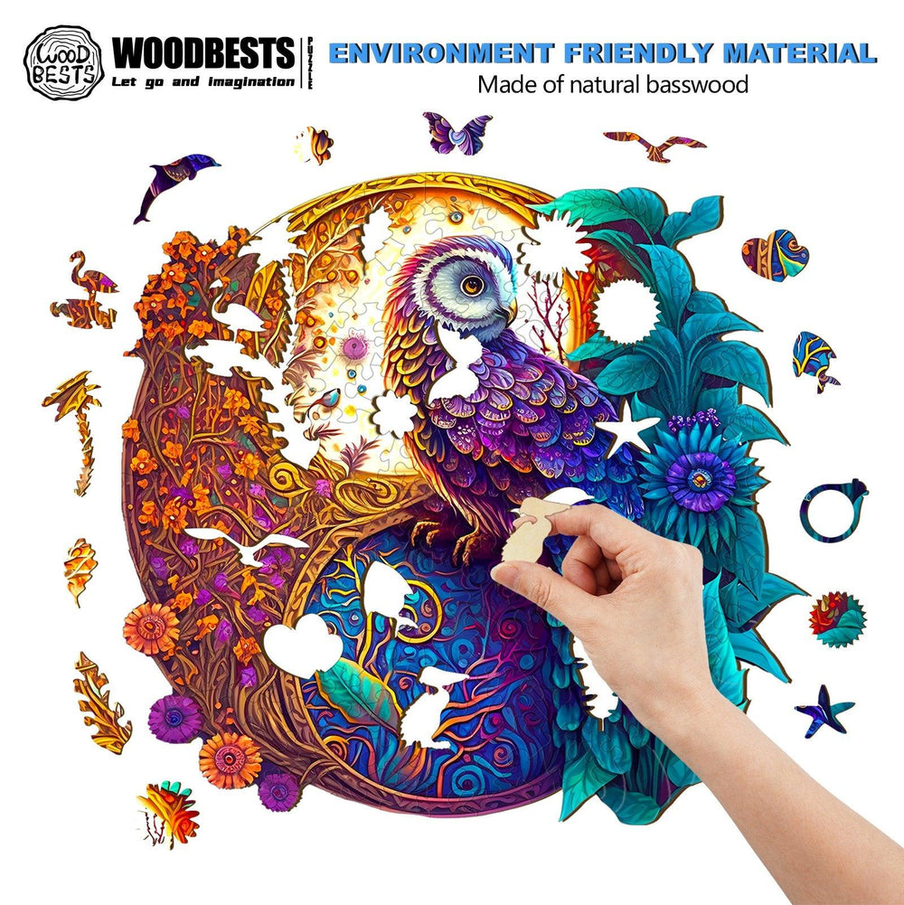 Yin Yang Owl 1 Wooden Jigsaw Puzzle-Woodbests