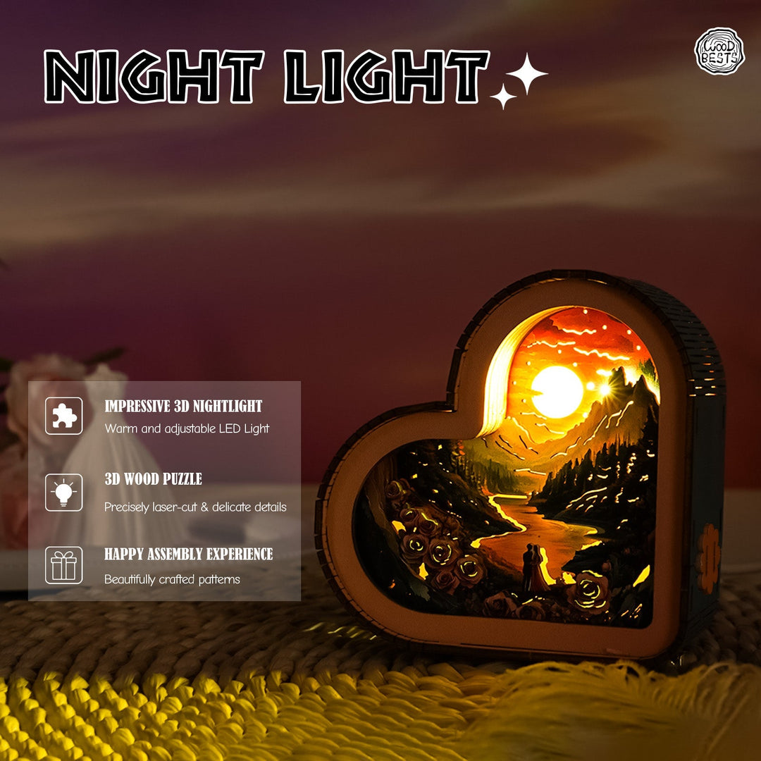 Rosen & Verliebte - 3D Holz Nachtlicht Bausatz