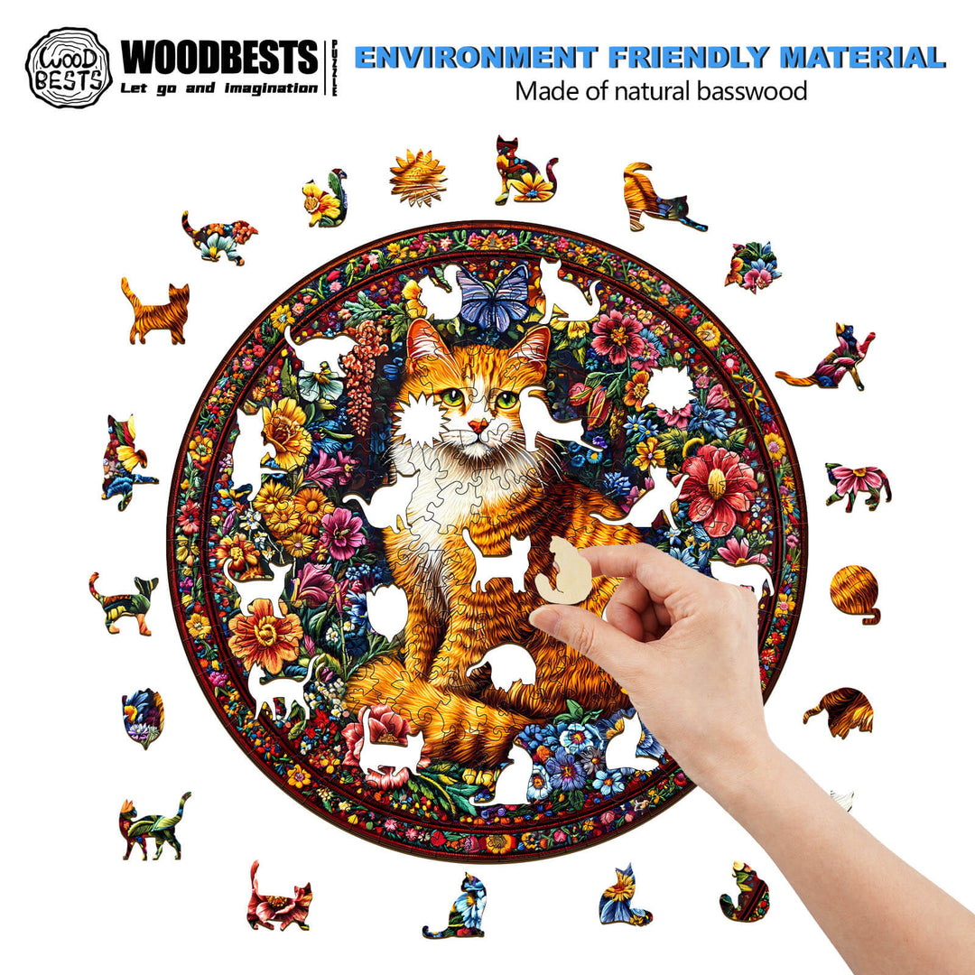 Blumen-Katzen Holzpuzzle
