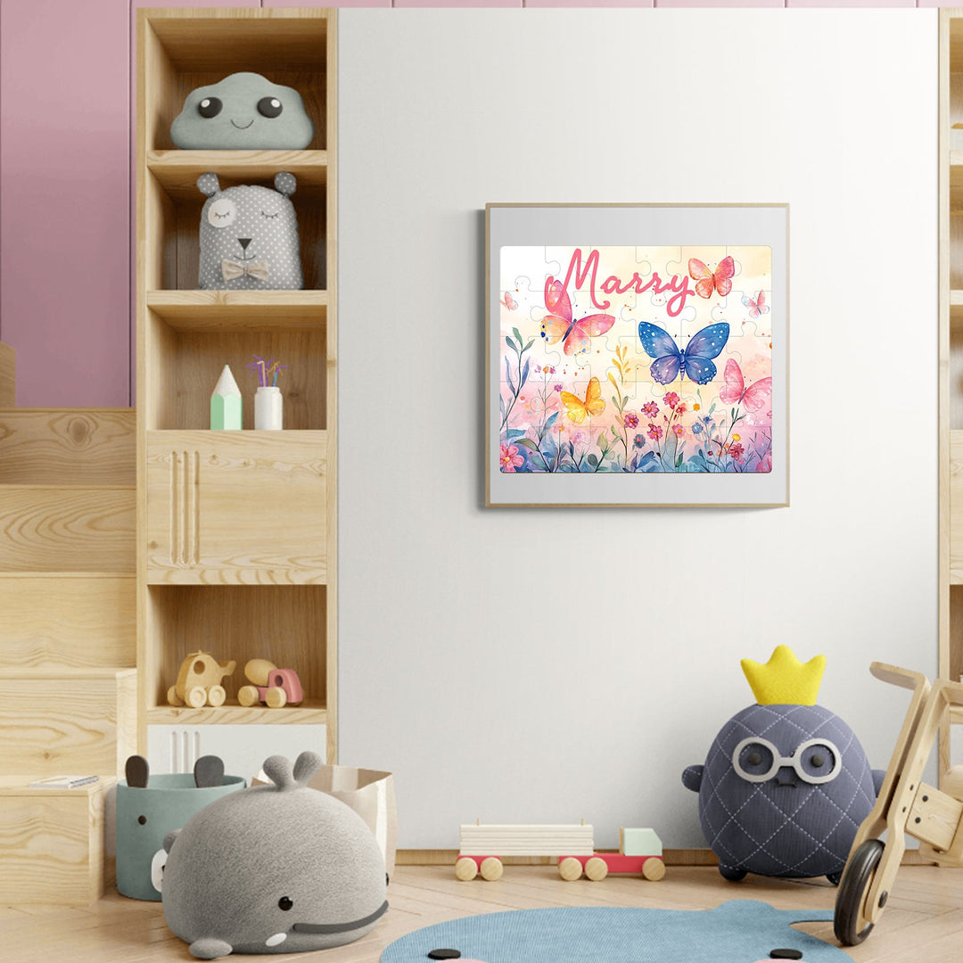Colorful butterfly artwork personalized with the name Marry, displayed in a playful children's room.