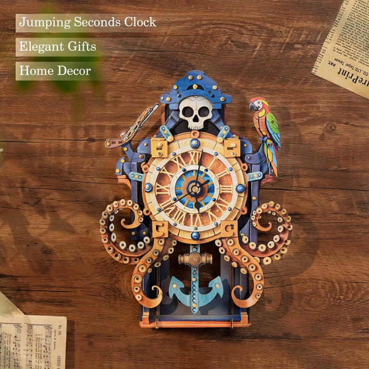 Oktopus-Seeungeheuer – DIY Holz-Uhr, 3D Puzzle-Bastelset