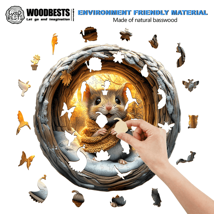 3D Cave Mouse Wooden Jigsaw Puzzle - Woodbests