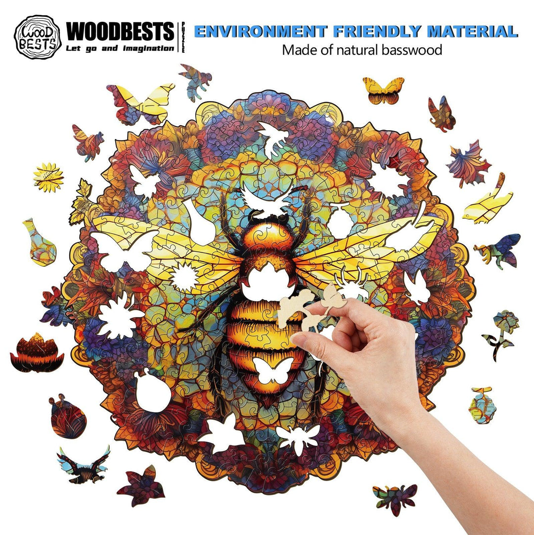 Mandala Bee Wooden Jigsaw Puzzle-Woodbests